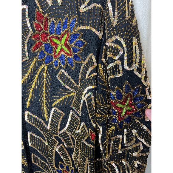 1980s Jean for Joseph Le Bon Silk Beaded Glam Regency Swiftie Glitz Cardigan XXL - Picture 4 of 6
